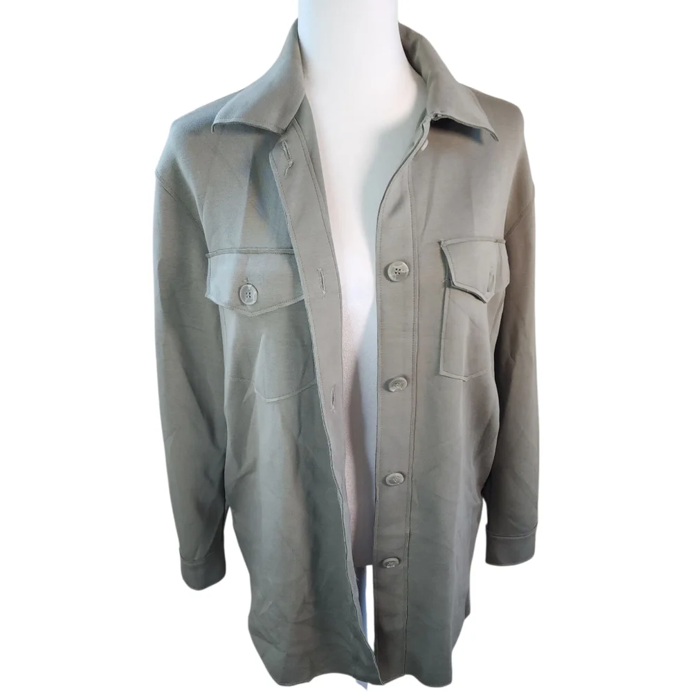 Joie Stretch Utility Shacket Button Down Olive Green Oversized Fit Size XS - Picture 7 of 16